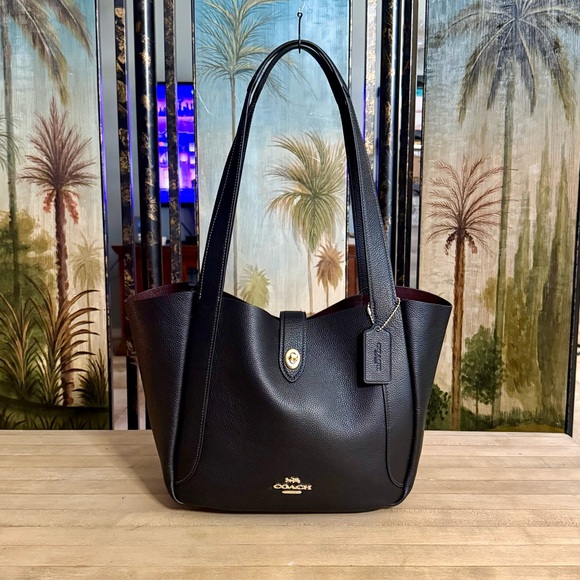 Coach Handbags - Coach Black Leather Hadley Reversible Turnlock Tote Bag